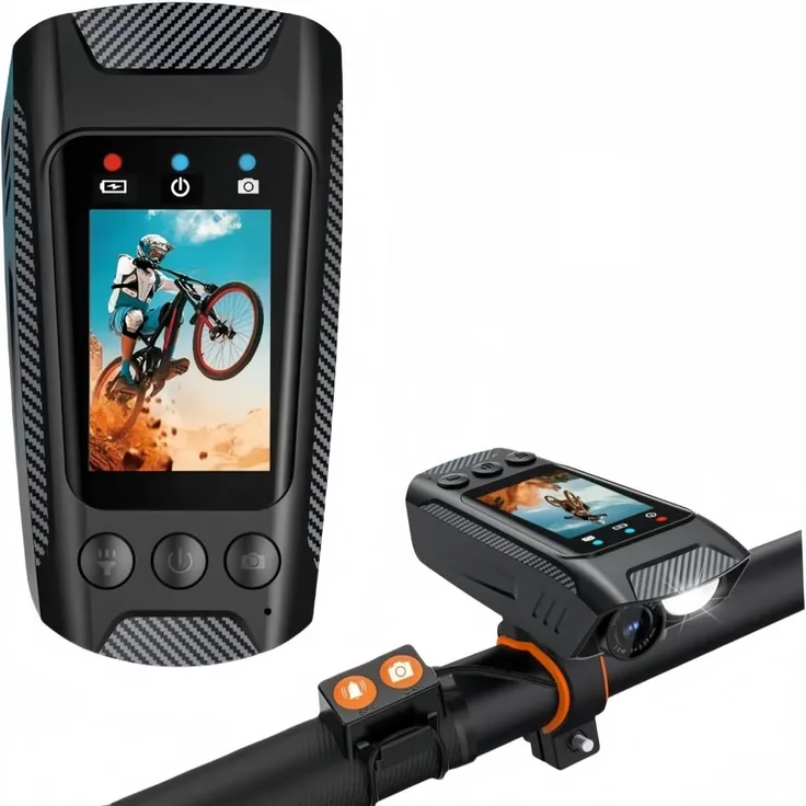 GIDEALED 4K 60FPS Fahrradkamera, 2,0 Zoll IPS LCD, WiFi, mit 1000-lm LED-Taschenlampe und integrierter Hupe für Radfahrer, IPX5 wasserdicht