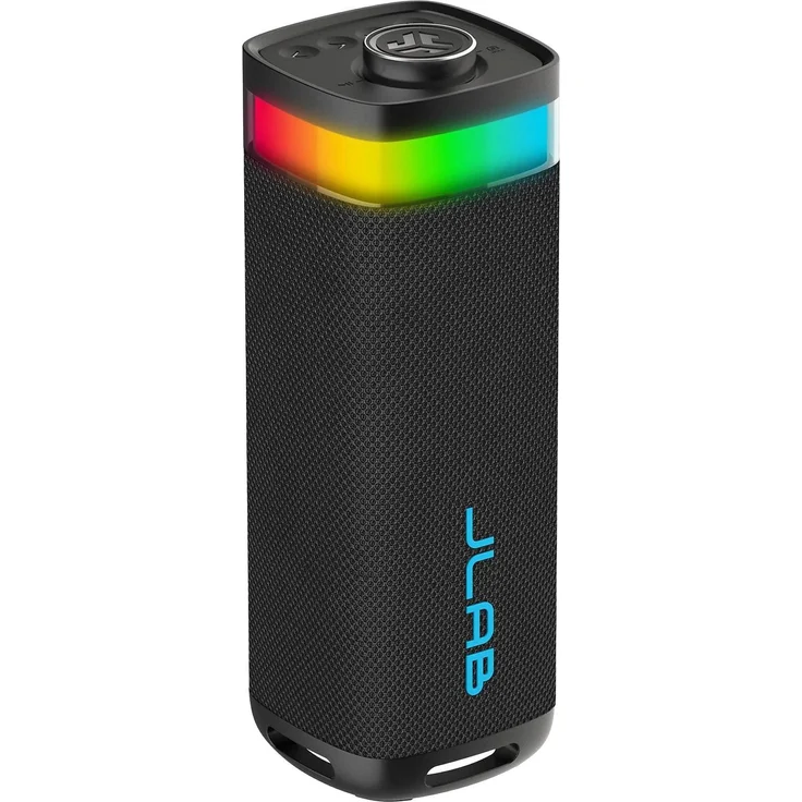 JLab JBuds Party Speaker, tragbarer Bluetooth-Lautsprecher mit 30 Watt Leistung, IP56 wasserdicht, RGB-Beleuchtung, schwarz