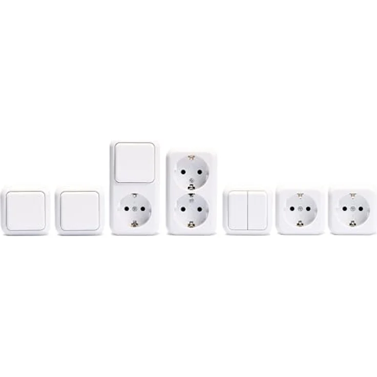 McPower Aufputz Steckdosen Schalter Set 7-teilig | Finery Starter, Weiß – Bild 1