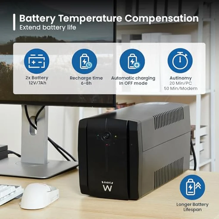 Ewent EW3997, Unterbrechungsfreies Stromversorgungssystem mit 720 W, Mini-Tower-Design, 3 AC-Ausgänge, Sinuswellen-Ausgang – Bild 5