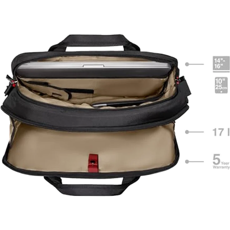Wenger Cosmic Brief 14-16", Laptop-Tasche aus recycelten PET-Flaschen mit verstellbarem Triple Protect Fach und gepolstertem Tablet-Fach, schwarz – Bild 2