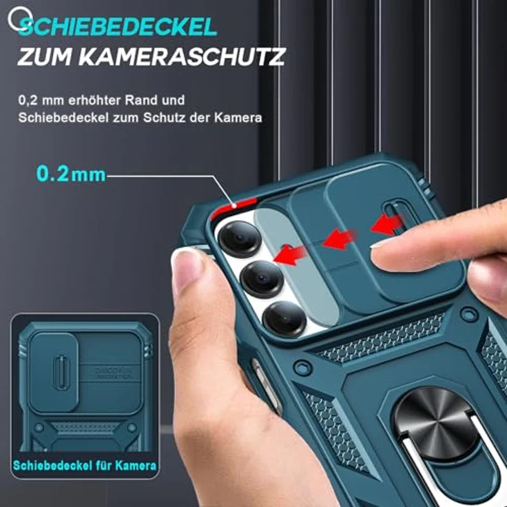 LeYi Objektivschutz Hülle für Samsung Galaxy A16 5G, kratzfeste Schutzhülle mit 2 Glasfolien und Ringhalterung, Blau – Bild 2