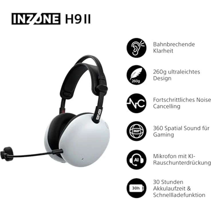 SONY INZONE H9 II, Over-ear Gaming-Headset mit Noise Cancelling, 360 Spatial Sound, Bluetooth, Weiß – Bild 2