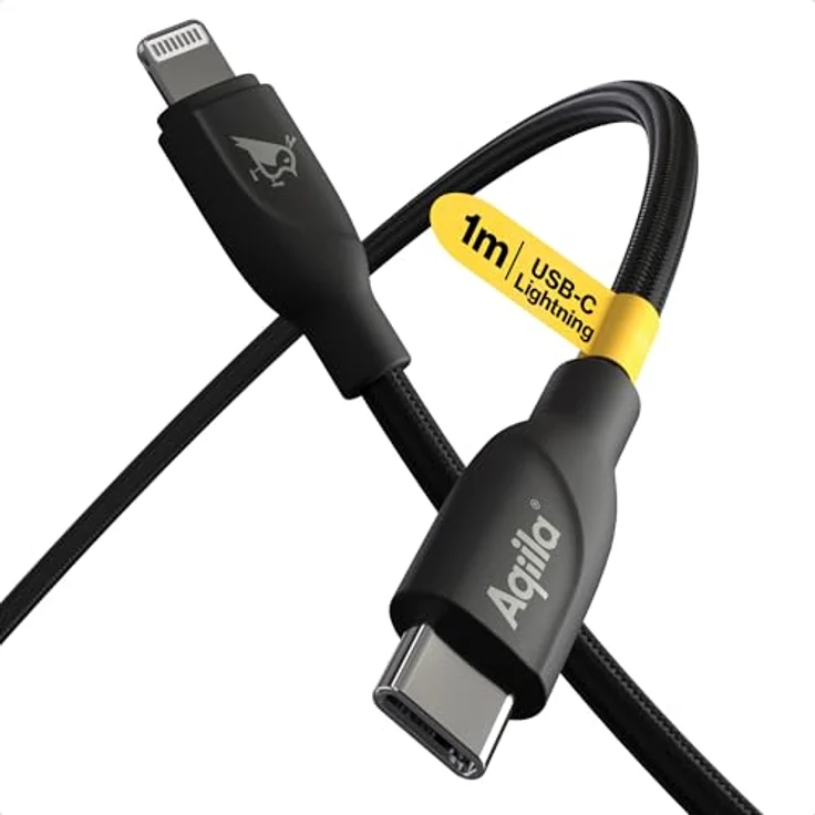 Aqiila Ladekabel für iPhone, USB-C Lightning [MFi-Zertifiziert], 30W, 480Mbps, PD Technologie, geflochten, 1m, Schwarz – Bild 1