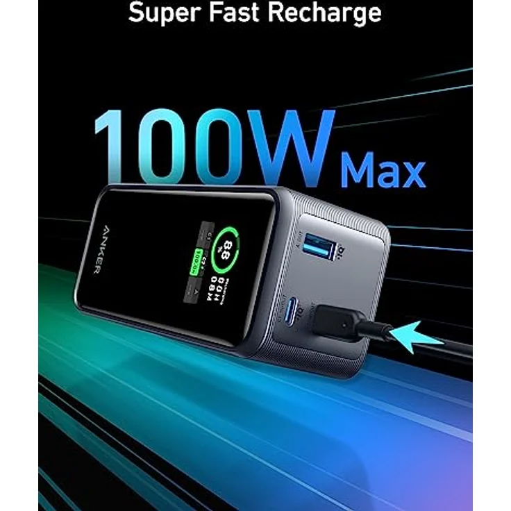 Anker Prime Powerbank A1336, 20.000mAh externer Akku mit 200W Leistung, Digitales Display, 2X USB-C und 1x USB-A Port, Kompatibel mit iPhone 14/13 Serie, Samsung, MacBook, Dell, und mehr, Schwarz – Bild 3