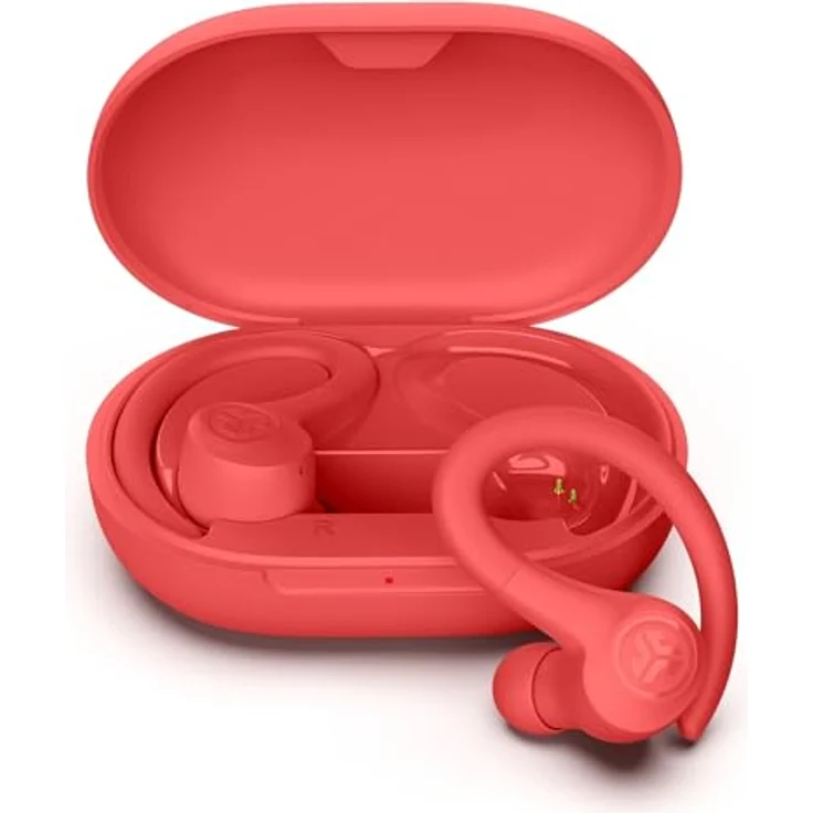 JLab Go Air Sport+, Bluetooth Sportkopfhörer mit 35+ Std. Akkulaufzeit, IP55 schweißresistent, USB-C Ladecase, Be Aware-Modus, korallenrot – Bild 1