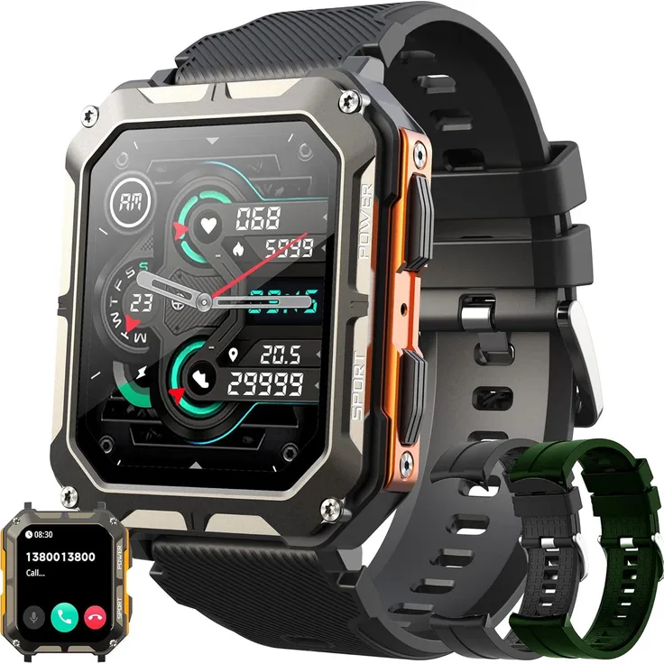 SGDDFIT DREMAC EF5 Smartwatch Herren, 1.81'' HD Display, Telefonfunktion, 123 Sportmodi, Herzfrequenz- und Blutdruckmonitor, Schrittzähler, 5ATM wasserdicht, bis zu 70 Tage Akkulaufzeit