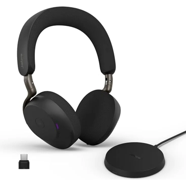 Jabra Evolve3 75, schnurloses Stereo-Headset mit Bluetooth & USB-C, zertifiziert für Microsoft Teams, adaptive Geräuschunterdrückung, Ladepad, schwarz – Bild 1