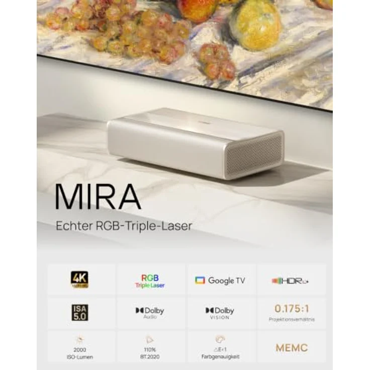 XGIMI MIRA 4K Ultrakurzdistanz Beamer, RGB Triple-Laser mit 2000 ISO-Lumen, Harman Kardon Sound, in Moonlight Sand – Bild 2