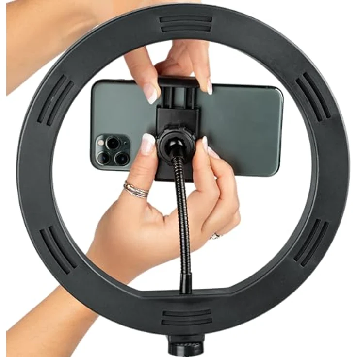 Gator Frameworks Ring Light Round Base, 10" LED-Desktop Ringlicht mit 3 Farbmodi, 10 Helligkeitsstufen und Telefonhalterung – Bild 10