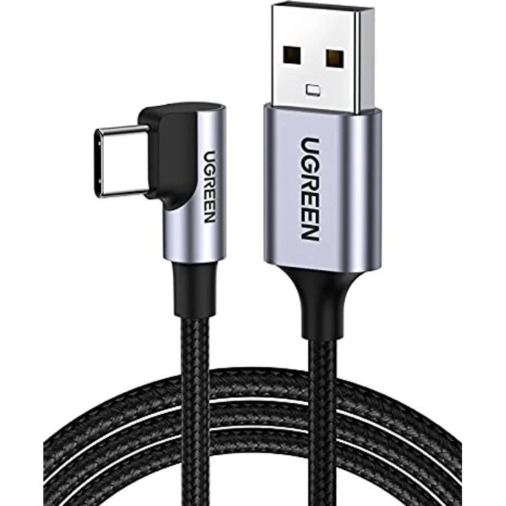 Ugreen USB-A auf USB-C Winkelkabel, 3m Länge, 3A Unterstützung, grau, Nylon geflochten – Bild 1