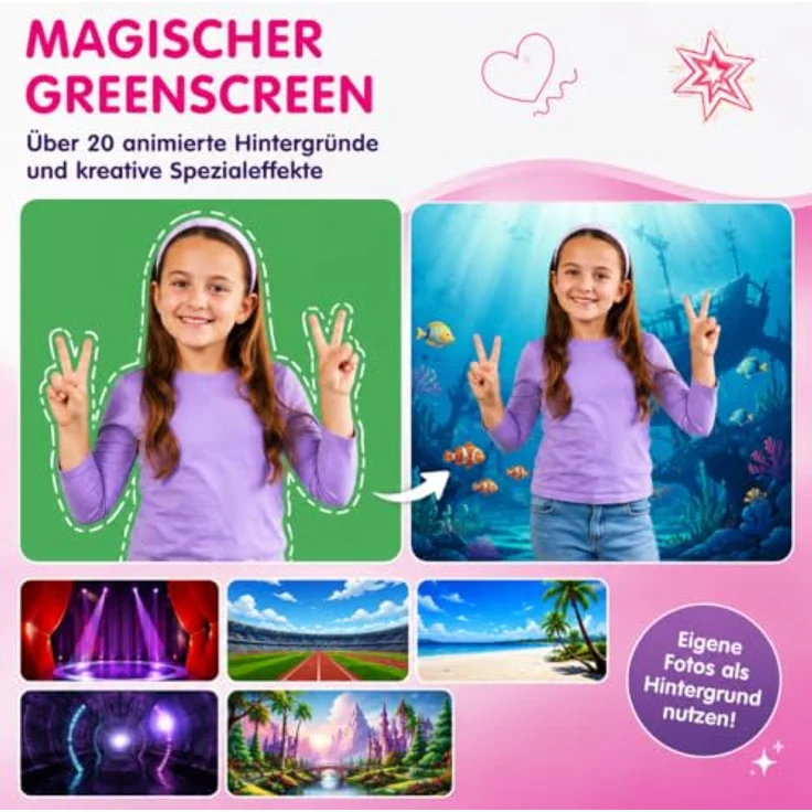 VTech KidiZoom Video Cam FX, HD Foto- und Videokamera mit Greenscreen und Selfie-Funktion, pink, 256 MB internem Speicher – Bild 3