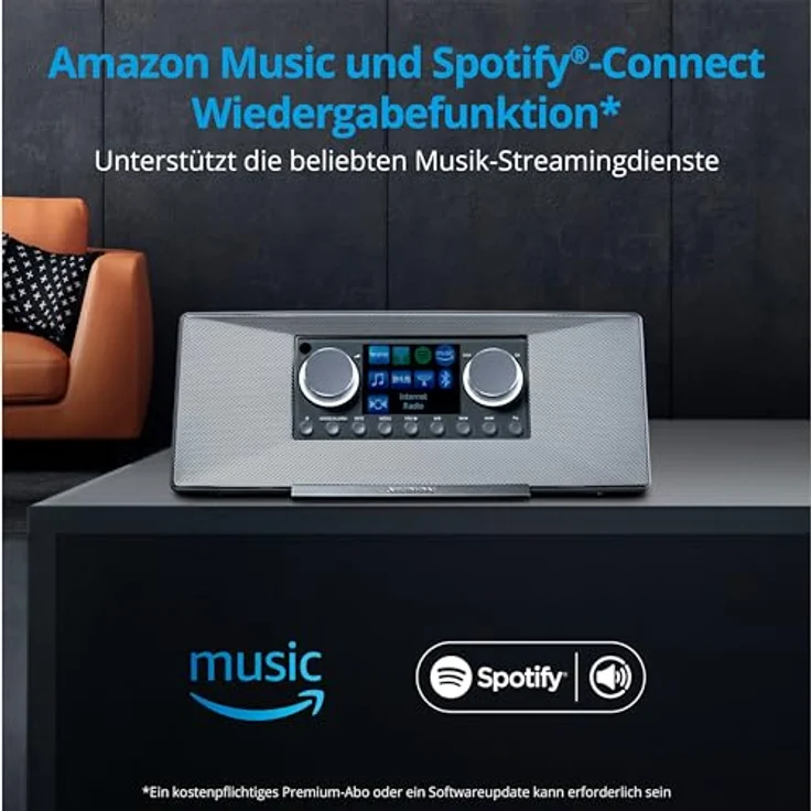 MEDION P85333 Internetradio mit DAB+ (WLAN, UKW, Spotify Connect, Amazon Music, DLNA, USB, Kopfhörer-Anschluss, AUX, Stereo Line-Out Cinch, Sleep Timer) grau – Bild 4