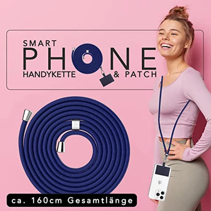 Nalia HoldMe Air, Universal Handykette mit 160 cm Lanyard & 2 Einlege-Pads, kompatibel mit Full-Cover Hüllen – Bild 2