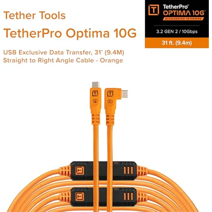Tether Tools TetherPro USB-C Optima 10G rechts orange 9,4m - High Visibility ORG, 10 Gbit/s, 31 Zoll – Bild 2
