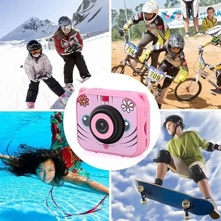 EXTRALINK Kinderkamera Digitalkamera 1080P 30fps, wasserdichte Kids Kamera IP68, 2 Zoll Bildschirm, Speicherkartenkapazität bis zu 32 GB, Rosa – Bild 2