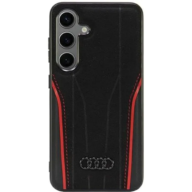 Audi Genuine Leather MagSafe S921, Smartphone Hülle für Samsung Galaxy S24+, Rot-Schwarz, echtes Leder, präzise Passform, MagSafe-kompatibel
