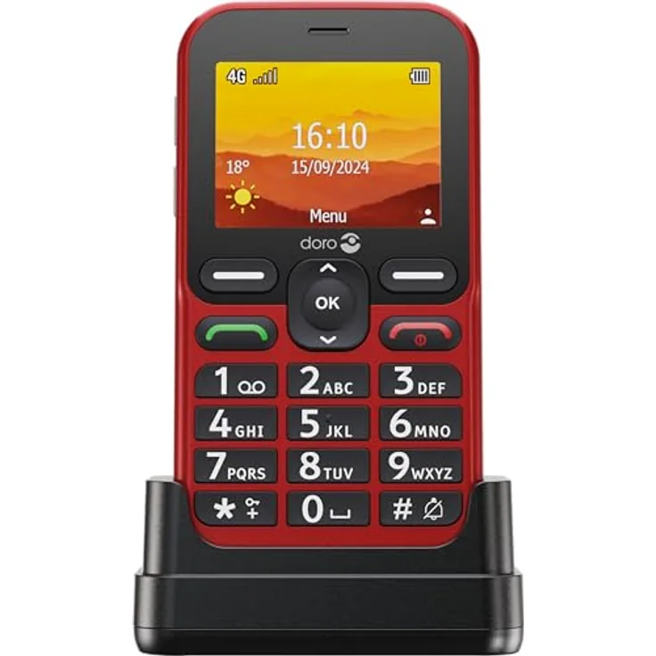 Doro Leva L10 Seniorenhandy, großes Display im Querformat – leistungsstarker Sound – Kamera – Assistenztaste mit GPS-Ortung – Basic-Telefon ohne Internet (rot)