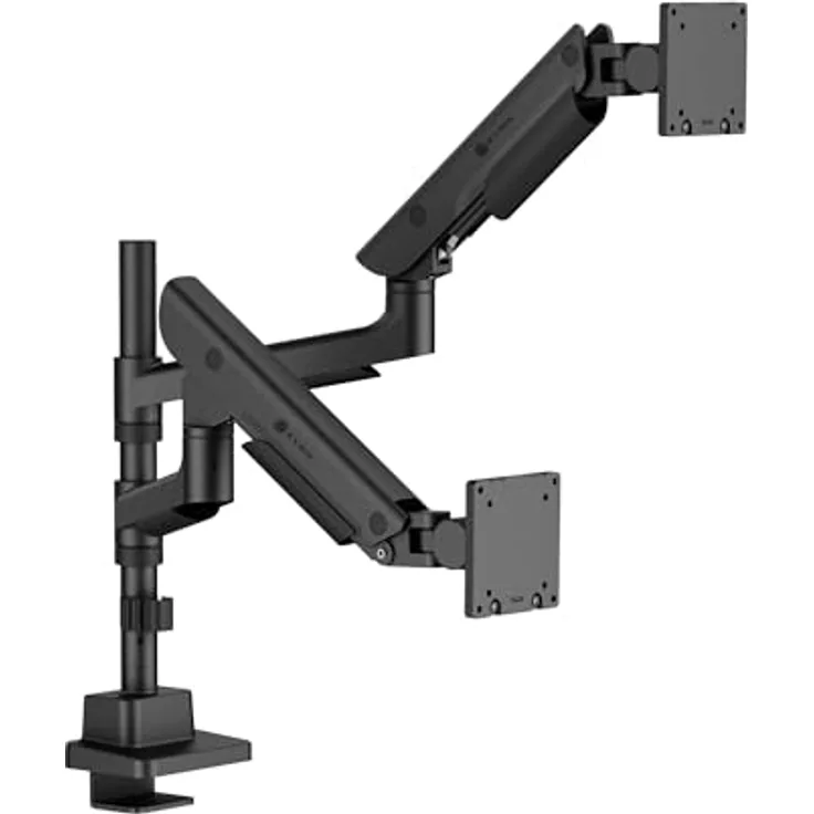 ICY BOX IB-MS702-T, Monitorständer für 2 Monitore bis 57", Gasdruckfeder, ergonomisch einstellbar, Aluminium-Stahl-Konstruktion, VESA 75x75/100x100, Tischklemme & Durchführung