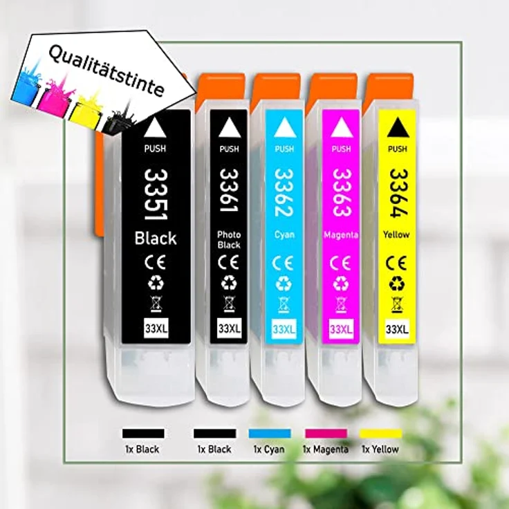 Druckerparadies 5er Multipack für Epson 33XL Tintenpatronen, hohe Kapazität in Schwarz, Fotoschwarz, Cyan, Magenta und Gelb, kompatibel mit Epson XP530, XP540, XP630, XP635, XP640, XP645, XP830, XP900, XP7100 – Bild 2