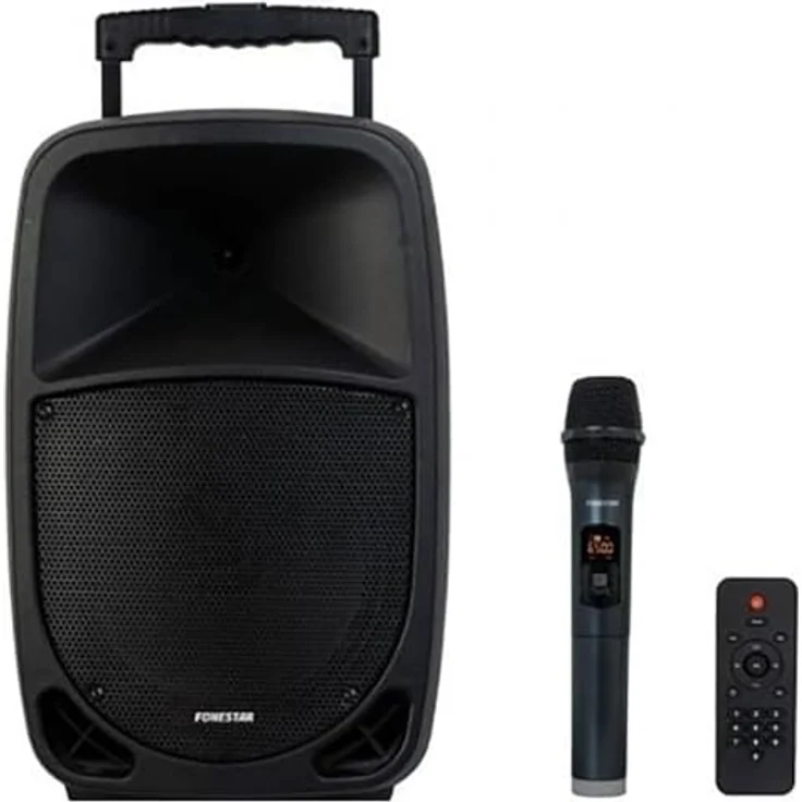 FONESTAR Altavoces MALIBU-310, Tragbarer Bluetooth-Lautsprecher mit 100W Leistung, mehrfarbig, inklusive UHF-Mikrofon und Trolley