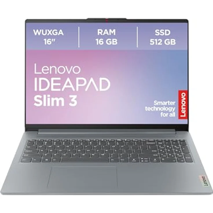 Lenovo IdeaPad Slim 3 Laptop, 16" WUXGA Display, AMD Ryzen 5, 16GB RAM, 512GB SSD, Windows 11 Home, QWERTZ, Arctic grau, 3 Monate Premium Care – Bild 1