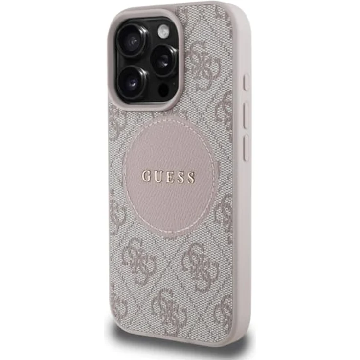 CG MOBILE Guess 4G Circle Classic Logo Hardcase-Hülle aus TPU/PC/Leder, kompatibel mit MagSafe für iPhone 16 Pro, Rosa – Bild 2