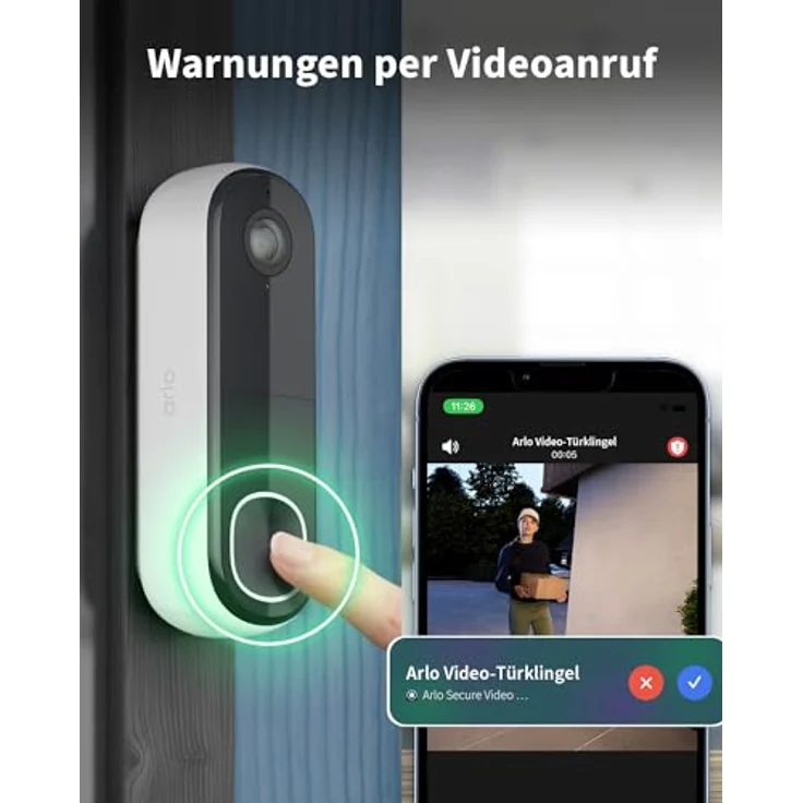 Arlo 2K HD Video Türklingel Mit Kamera & Türgong Kabellos, WLAN Doorbell, Bewegungsmelder, 2-Wege-Audio, Ring Sirene, Haustür Nachtsicht, Smart, Alexa Kompatibel Secure Plan Testzeitraum, Quadratisches Sichtfeld – Bild 4