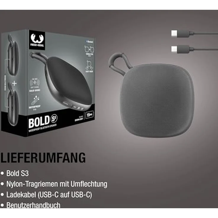 Fresh n Rebel Bold S3 5 W Bluetooth Lautsprecher, IPX6, bis zu 15 h Akkulaufzeit, Anthrazit – Bild 9