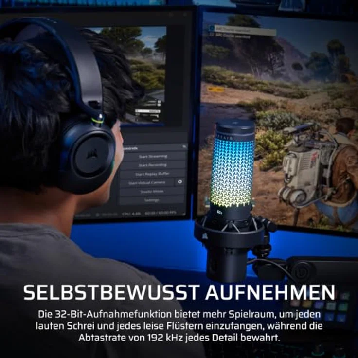 Corsair VOXARA USB Gaming Kondensatormikrofon, 25mm-Kapsel, 32-bit/192kHz Audio-Engine, RGB-Beleuchtung, Schwarz – Bild 4