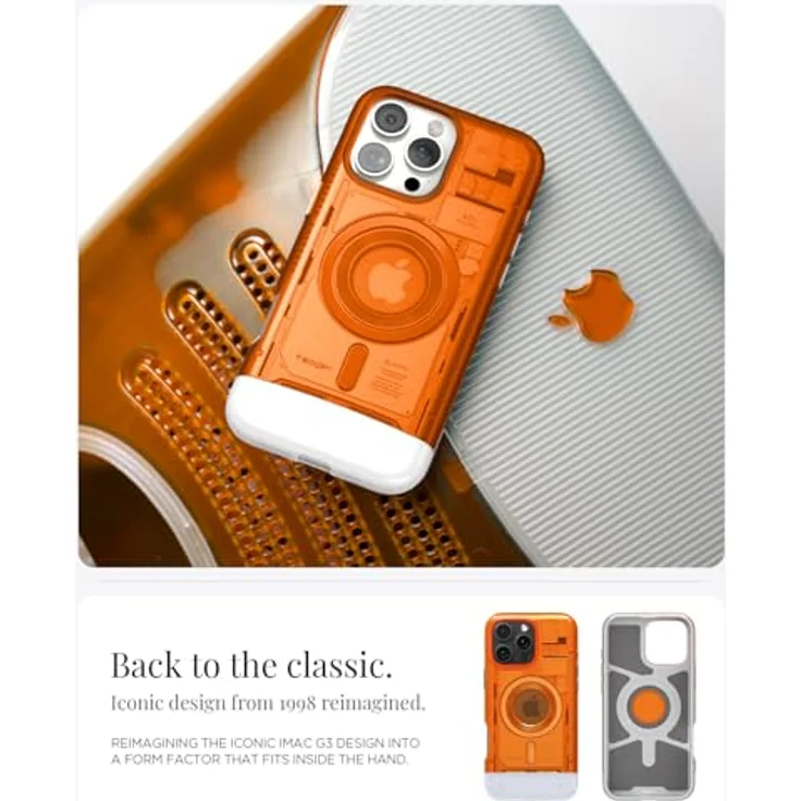 Spigen Classic C1 MagFit Hülle für iPhone 16 Pro - Einzigartiges durchscheinendes Design, Magnet für kabelloses Laden, Eckschutz - Tangerine – Bild 3