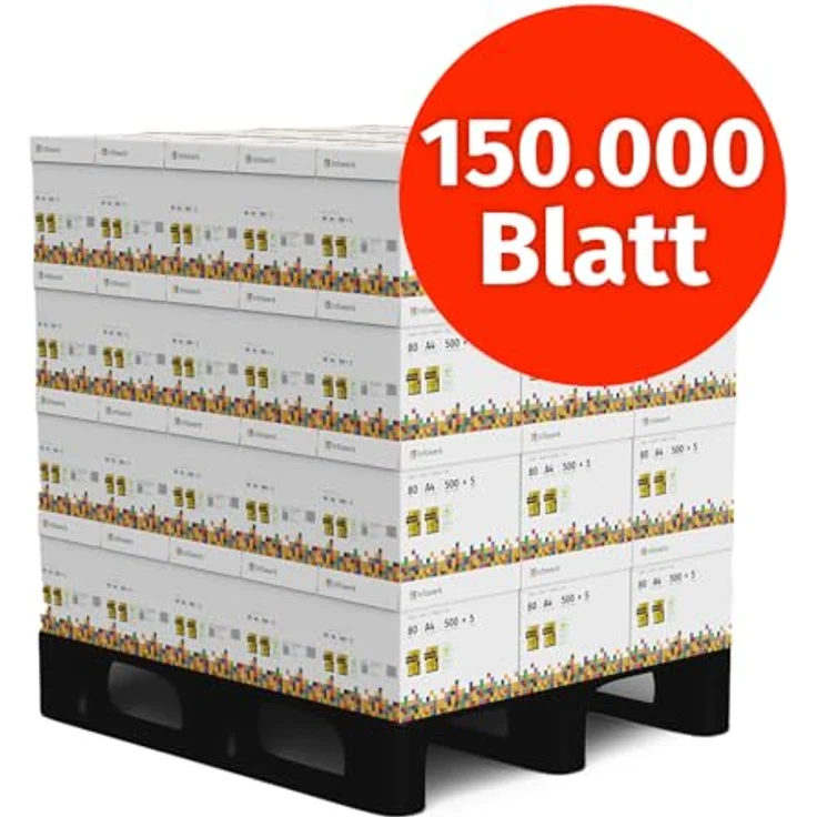 Infowerk Druckerpapier Kopierpapier 500-150000 Blatt A4 80g Premium Weiß Testsieger PEFC (150.000 Blatt) – Bild 2