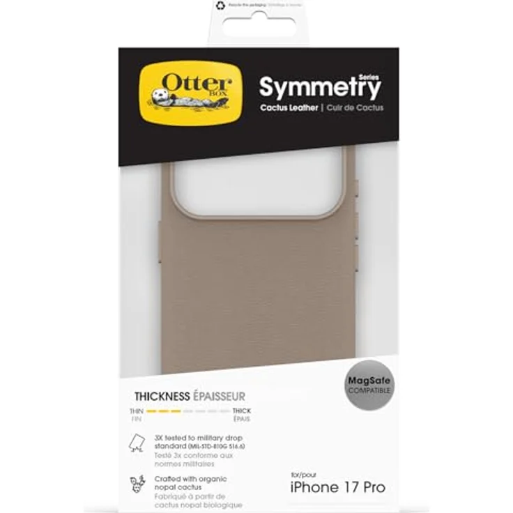 OtterBox Symmetry Series Cactus Leather MagSafe Hülle für iPhone 17 Pro, stoßfest, 3X militärisch getestet, Grau – Bild 5
