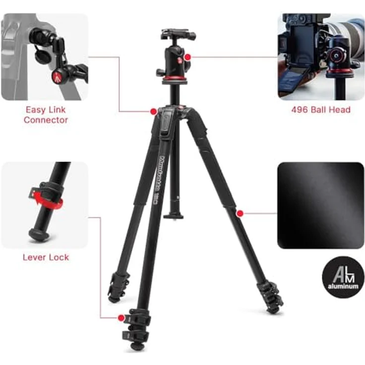 Manfrotto 190X AS Aluminium Kamerastativ mit Kugelkopf, 10 kg Traglast, Arca-Swiss Platte, Quick Power Lock - für DSLR und spiegellose Kamera – Bild 2