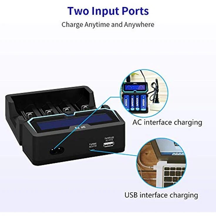 18650 Batterie ladegerät XTAR X4 2A Schnell AC Leistung Batterie ladegerät 2 Eingangs Ports LCD-Anzeige mit Power Bank-Funktion für 3.6V-3.7V 14500 16340 18650 20700 21700 26650 1.2V AAAA AA A SC C – Bild 5