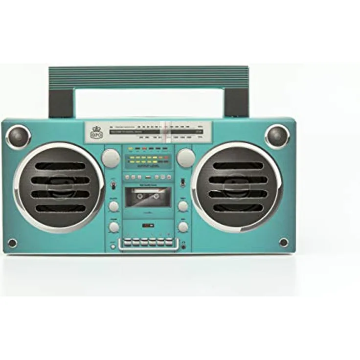 GPO Bronx tragbarer Mini Bluetooth Lautsprecher im Retro Stil mit Akku, USB-/TF-Card/AUX Anschluss, Aqua