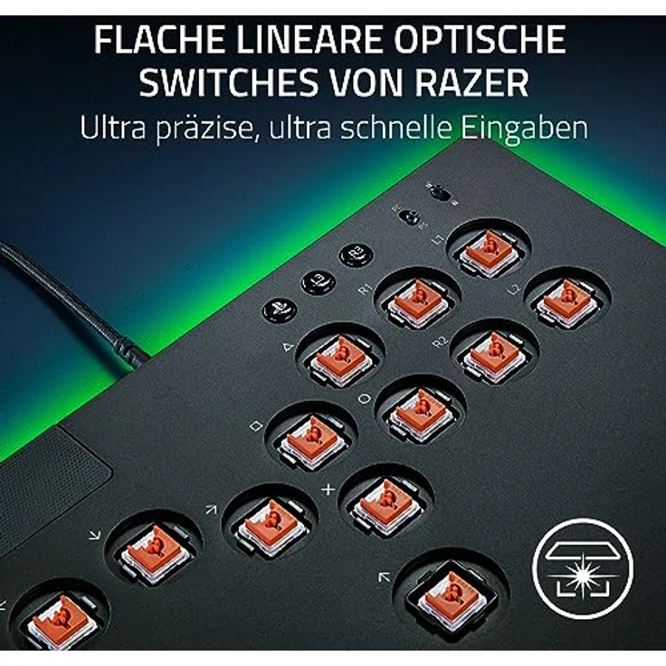 Razer Kitsune - Optischer All-Button-Arcade-Controller für PS5 und PC (Layout mit 4 präzisen Bewegungstasten, Flache lineare optische Switches von Razer, Dünnes, portables Gehäuse) Schwarz – Bild 3
