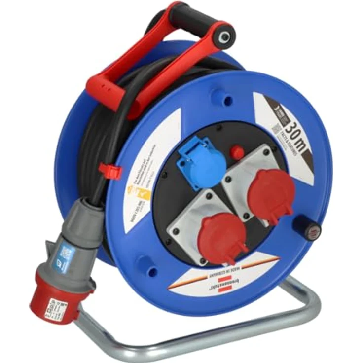 Brennenstuhl Garant CEE IP44 Kabeltrommel 30 m Schwarz, 16 A 5-polig, robust und spritzwassergeschützt, mit Trommelbremse und innovativem Tragegriff – Bild 1