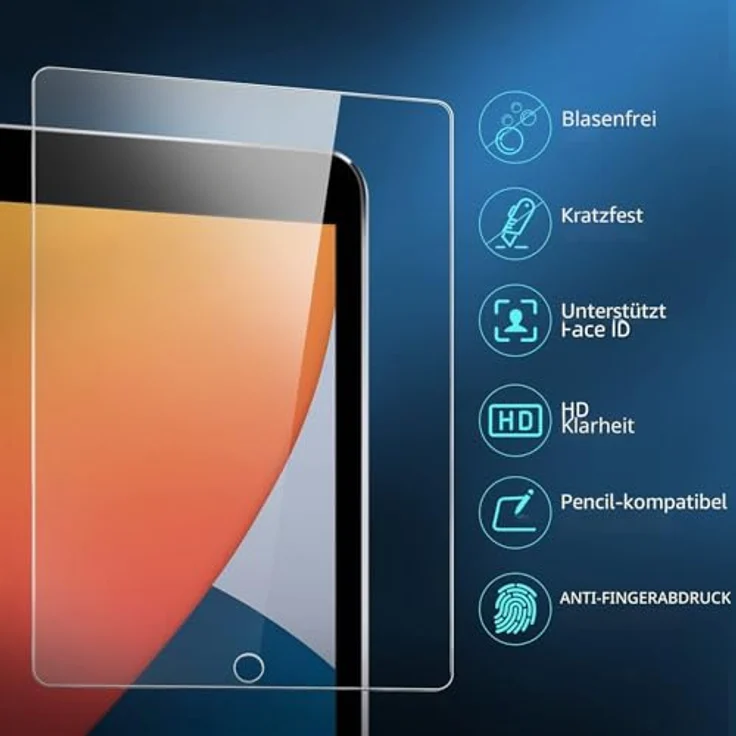 NEW'C Schutzfolie für iPad 9/8/7 10,2 Zoll, Panzerglas 9H mit Montagehilfe und anti-fingerprint Beschichtung – Bild 2