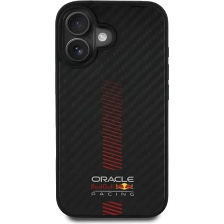 Red Bull Hülle Racing Carbon Powerbar MagSafe für Apple iPhone 16, Smartphone Hülle in Schwarz mit hochwertigem Schutz und ikonischem Rennteam-Design – Bild 3