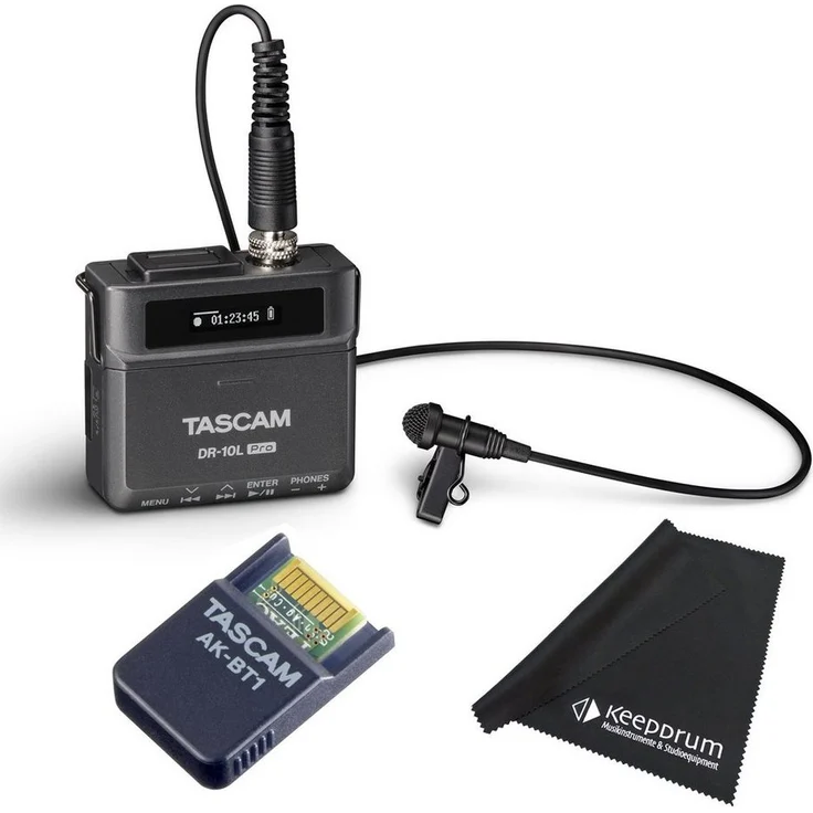 Tascam DR-10L Pro Lavalier-Recorder mit 32-Bit-Float-Technologie, 24,5 Std Aufnahmezeit und Bluetooth-Adapter