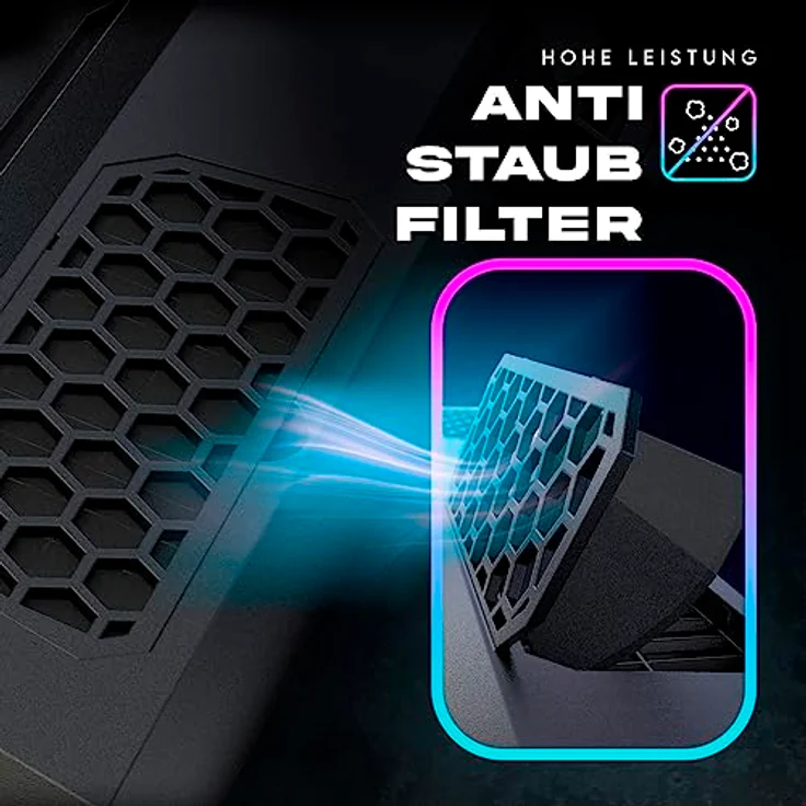 KLIM Mistral Laptop Kühler, Turbo-Ventilator (4500 U/min), Gummiring Dichtung, RGB-Beleuchtung, für 15-17 Zoll Gaming Notebooks – Bild 3