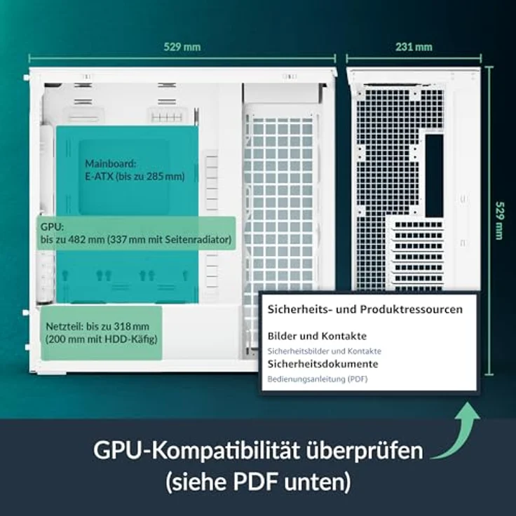 ARCTIC Xtender VG (White), PC-Gehäuse mit gehärtetem Panorama-Glas, vertikaler GPU-Anbringung, 2x 420 mm Radiator Support, 5x vormontierte A-RGB Lüfter, Full Tower, bis zu E-ATX – Bild 5