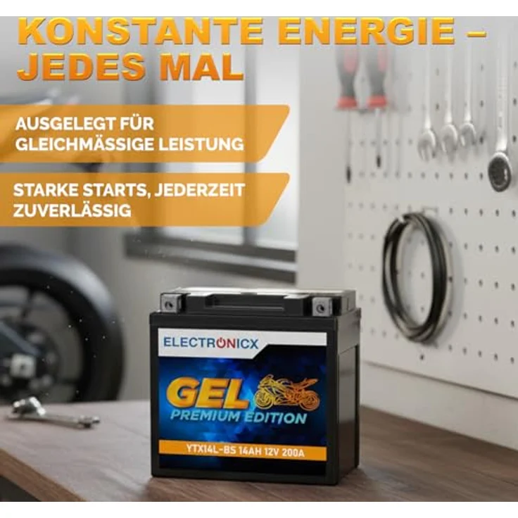 Electronicx YTX14L-BS GEL Motorradbatterie 14Ah 12V - wartungsfrei, auslaufsicher, rüttelfest – Bild 4