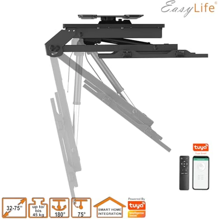 EasyLife EL-DHM-DSND75S V2, Elektrische TV Deckenhalterung drehbar & schwenkbar, 37-75 Zoll, VESA 600x400, Schwarz, Smart Home Integration – Bild 3