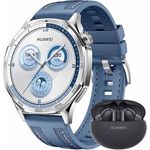 HUAWEI Watch GT 5 46 mm Smartwatch, Kunstvolles Design, Erweiterte Lauf- und Fahrradfunktionen, Gesundheitsmonitoring, Bis zu 14 Tage Akkulaufzeit, Blau + FreeBuds 5i