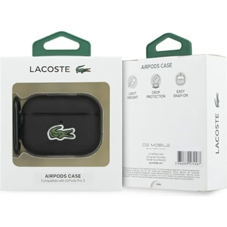 CG Mobile Lacoste Petit Pique Krokodil-Logo-Hülle für AirPods Pro 3, Schwarz, Kunststoff mit Karabinerhaken – Bild 4