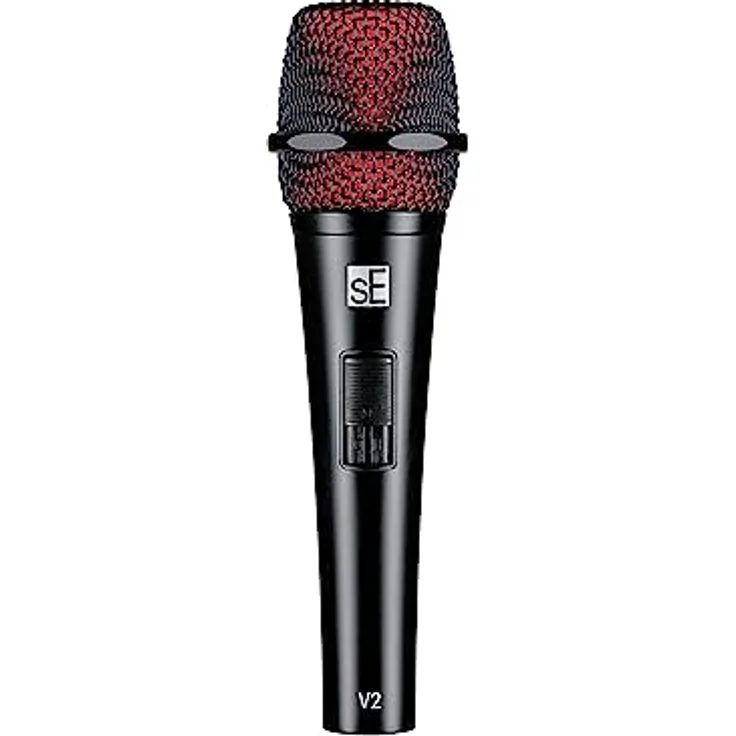 SE Electronics V2 Switch, Maßgeschneidertes Supernieren-Kapsel-Design, Anti-Rutsch-Schalter, Windschutzscheibe, stoßdämpfende Halterung, Vollmetallgehäuse, vergoldeter XLR-Stecker
