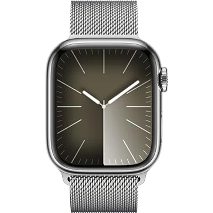 Apple Watch Series 9 GPS + Cellular, 41 mm Edelstahlgehäuse Silber, Milanaise Armband Silber – Bild 2
