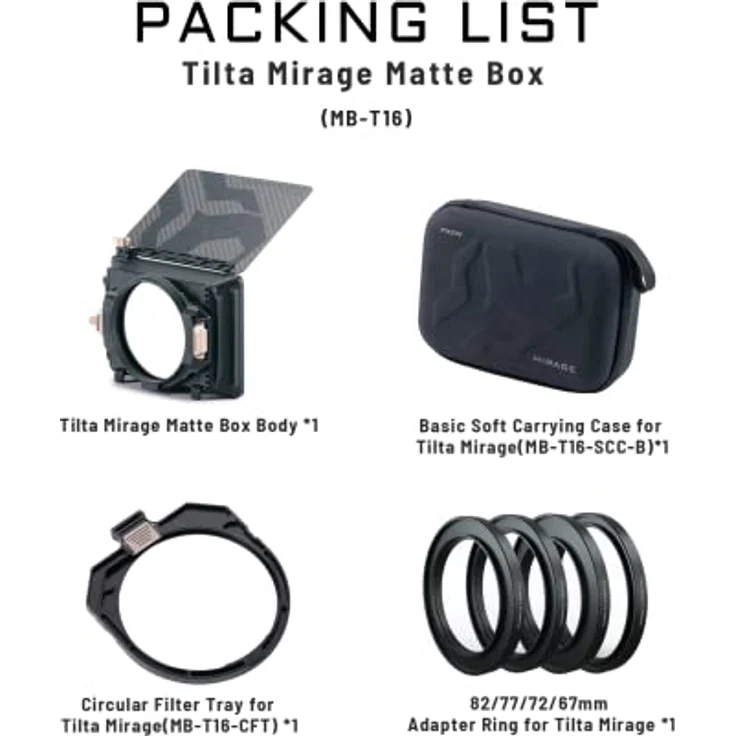 TILTAING Tilta Mattbox Mirage Matte Box für DSLR und Spiegellose Kameras, mit 95mm Filterrahmen und 4 Objektivadapterringen (67mm/72mm/77mm/82mm) MB-T16 – Bild 2